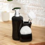 Porsima Tezgah Üstü Fırçalı Süngerli Mutfak Banyo Porselen Sıvı Sabunluk Takımı Seti Siyah 550 ml