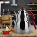 Porsima Yonca Firuze 4 lt Kırmızı Çelik Aile Boy Çaydanlık Takımı