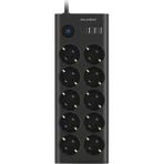 Port Girişli Akım Korumalı 10'lu Priz, 3 Usb, 1 Type-C Giriş, Isıya Dayanıklı, Ftr-14 Grup Priz, Çoklu Uzatma Kablo (Siyah)