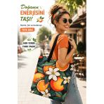 Portakal Çiçeği Desenli Oxford Kumaş Omuz Çantası | Fermuarlı, İç Cepli, Çift Taraflı Baskılı Tote Bag 40X35 Cm