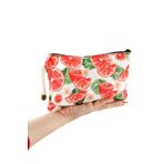 Portakal Meyve Desenli Kırmızı Beyaz Kalemlik Fermuarlı Makyaj Çantası Orta Boy cm 12cm X 20cm