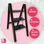 Portalife 3 Basamak Şık Çelik Takviyeli Alüminyum Ev Tipi Merdiven - Siyah- Kalın Profil Vitrin