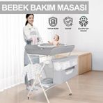 Portatif Bebek Alt Değiştirme Bakım Masası Sepetli Organizer Katlanabilir Taşınabilir İstasyon Tekerlekli Askılık Gri