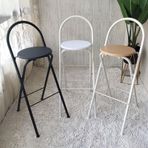 Portatif katlanır tabure, mutfak, bar, tezgah için sırt destekli - yükseklik 60 cm, 75 cm yüksekliğinde, makyaj masası veya dış mekan kullanımı için kompakt tasarım - 1 adet