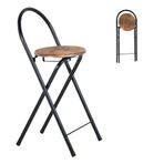Portatif Katlanır Tabureler 4'lü Set Arkalıklı 55cm Yüksek Koltuk Arkası Açık Tasarım İç ve Dış Mekan Bar Sandalyeleri Kahverengi ve Siyah Renk Kompakt ve Hafif