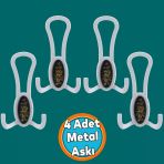 Portmanto Vestiyer Duvar Banyo Askısı Metal Dolap Elbise Askılığı Beyaz Siyah Desenli Askı 4 Adet