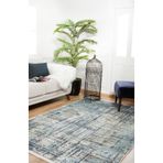Porto Mavi Modern Geometrik Etnik Eskitme Desenli Boho Makinada Yıkanabilir Hafif Hav Toz Vermez Leke Tutmaz Kaymaz Taban Dijital Makine Baskı Halı Oturma Odası Salon Yolluk Koridor Mutfak Halısı