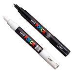 Posca PC-1M Boya Sanatı Markör Kalemleri - Kumaş Cam Metal Kalem - Siyah + Beyaz (Her Birinden 1 adet)