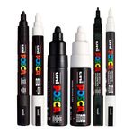 POSCA Siyah & Beyaz Kurşun Ucu - 6 Kalem Seti (PC-5M, PC-7M, PC-3M)