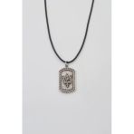 Poseidon Mızrağı Künye Kolye - Pu Deri İp Zincirli Unisex Gümüş Kaplama - 60 Cm