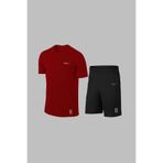 POSEIDON STORM Büyük Beden Erkek Bordo Dri-Fit Günlük Rahat Kısa Kol Tişört Şort Spor Takım Seti (4XL-10XL)