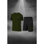Poseidon Storm Büyük Beden Erkek Haki Dri-Fit Kumaş Baskısız Yuvarlak Yaka Kısa Kol Tişört Şort Alt Üst Spor Takım 4XL-10XL - 4 XL