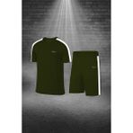 Poseidon Storm Büyük Beden Erkek Haki Dri-Fit Kumaş Düz Konforlu Cepli Kısa Kol Tişört Şort Alt Üst Koşu Seti 4XL-10XL - 5XL