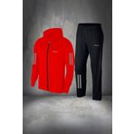 POSEIDON STORM Büyük Beden Erkek Kırmızı Özel Supra Penye Kumaş Kapüşonlu Fermuarlı Koşu Takımı 4xl-10xl