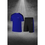 Poseidon Storm Büyük Beden Erkek Mavi Dri-Fit Kumaş Antrenman ve Koşu Için Konforlu Cepli Kısa Kol Tişört Şort Ikili Takım 4XL-10XL - 5XL
