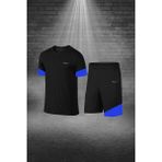 Poseidon Storm Erkek Siyah Dri-Fit Kumaş Sıfır Yaka Kısa Kol Konforlu Tişört Şort Alt Üst Takım S-3xl - XXL