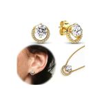Poseidons Jewellery 925 Ayar Gold Renk Işıltılı Yuvarlak Hale Tektaş Minimal Tarz Çivi Küpe