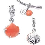 Poseidons Jewellery Gümüş Mercan Renkli Çift Sallantılı Deniz Kabuğu Charm - Turuncu