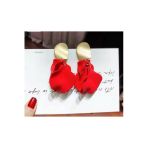 Poseidons Jewellery Kırmızı Akrilik Vintage Gül Yapraklı Çiçek Küpe