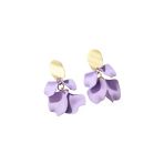 Poseidons Jewellery Lila Akrilik Vintage Gül Yapraklı Çiçek Küpe