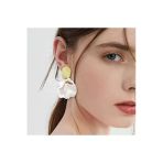 Poseidons Jewellery Parlak Beyaz Akrilik Vintage Gül Yapraklı Çiçek Küpe