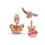 Poseidons Jewellery Pembe Ve Sarı Murano Camı Tarz Kelebek Sallantılı Charm