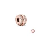 Poseidons Jewellery Rose Renk Sparkling Pave Lines Logo Minik Kalp Detaylı Gümüş Klips Charm