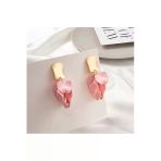 Poseidons Jewellery Toz Pembe Akrilik Vintage Gül Yapraklı Çiçek Küpe
