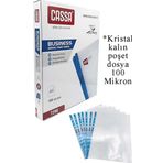 Poşet Dosya A4 Kristal 100 Lü 1 Paket Cassa 7296 Kalın Poşet Dosya Föy Mavi Şeritli 100 Mikron Şeffaf Belge Arşivleme