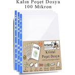 Poşet Dosya A4 Kristal 25 Adet Kalın Poşet Dosya Föy Mavi Şeritli 100 Mikron Şeffaf Belge Arşivleme Büro Ofis Okul
