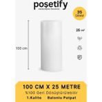 Poşetify 100 cm x 25 m Balonlu Naylon Patpat | 1. sınıf | 3 Katlı | 25 m2 | 35 gr/m² | Kalın Paketleme Rulosu - Çift Yönlü