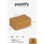 Poşetify 25 Adet 25x16x10 Cm Baskısız Kraft Kesimli Kutu – Dayanıklı E-Ticaret ve Hediye Paketleme Kutusu