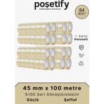 Poşetify 45 mm x 100 Metre Koli Bandı | 84 Adet | Güçlü Yapışkanlı Şeffaf Paketleme Bandı - 45mmx100mt