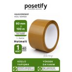 POŞETİFY 60 mm x 100 Metre Hotmelt Koli Bandı | 1. Kalite | Güçlü Kahverengi Paketleme Bandı | 1 Adet