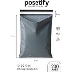 Poşetify Balonlu Gri Kargo Poşeti 35X45+5 cm | 200 Adet | Bantlı Patpatlı Kargo Poşeti | Balonlu Naylon Torba