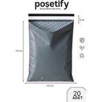 Poşetify Balonlu Gri Kargo Poşeti 45X55+5 cm | 20 Adet | Bantlı Patpatlı Kargo Poşeti | Balonlu Naylon Torba