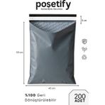 Poşetify Balonlu Gri Kargo Poşeti 45X55+5 cm | 200 Adet | Bantlı Patpatlı Kargo Poşeti | Balonlu Naylon Torba