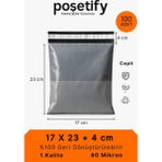 Poşetify Cepli Kargo Poşeti | 17x23x4 cm | 100 Adet | Gri | 80 Mikron | Küçük Boy