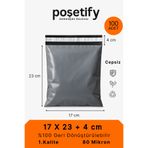 Poşetify Cepsiz Kargo Poşeti | 17x23x4 cm | 100 Adet | Gri | 80 Mikron | Küçük Boy