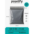 Poşetify Cepsiz Kargo Poşeti | 24x30x5 cm | 500 Adet | Gri | 80 Mikron | Küçük Boy