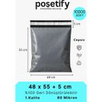 Poşetify Cepsiz Kargo Poşeti | 48x55x5 cm | 10000 Adet | Gri | 80 Mikron | Büyük Boy - Çift Yönlü