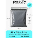 Poşetify Cepsiz Kargo Poşeti | 48x55x5 cm | 25 Adet | Gri | 80 Mikron | Büyük Boy - Çift Yönlü