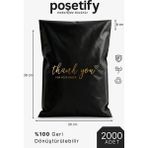 Poşetify Premium Renkli Kargo Poşeti 30X38X6 cm | 2000 Adet | Thank You Baskılı | Siyah | Iç Göstermez