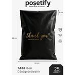 Poşetify Premium Renkli Kargo Poşeti 30X38X6 cm | 25 Adet | Thank You Baskılı | Siyah | Iç Göstermez