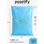 Poşetify Premium Renkli Kargo Poşeti 30x38x6 cm | 500 Adet | Thank You Baskılı | Mavi | İç Göstermez