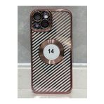 Posso Apple iPhone 14 Uyumlu Karbon Desenli Yarı Şeffaf Kamera Korumalı Logo Detayı Açık Kılıf, Rose