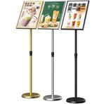 Poster Standı Yerde Ayakta Teşhir Tutucu, Çıtçıt Çerçeve Standı Alüminyum İşaret Tutucu, Açı ve Yüksekliği Ayarlanabilir Teleskop İş Teşhiri için Duyuru Standı, Altın, A4