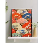 Postermanya Fan Flora, Yelpaze Çiçekleri, Japon Sanatı Çerçeveli Tablo - Çerçeveli Poster, Sanatsal Dekorasyon