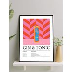 Postermanya Gin & Tonic, Cin Tonik Kokteyl Tarifi Pop Art Mutfak Çerçeveli Tablo - Çerçeveli Poster