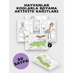 Postermanya Hayvanlar Alemi Kodlamalı Boyama Aktivite Kağıdı Seti - Çocuklar Için Sayılarla Boyama Kitabı
